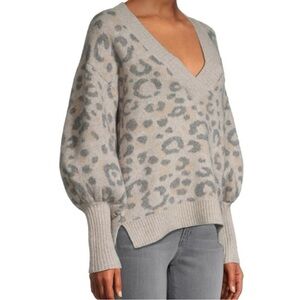 Ted Baker Leopard Print V-Neck Sweater - Gray